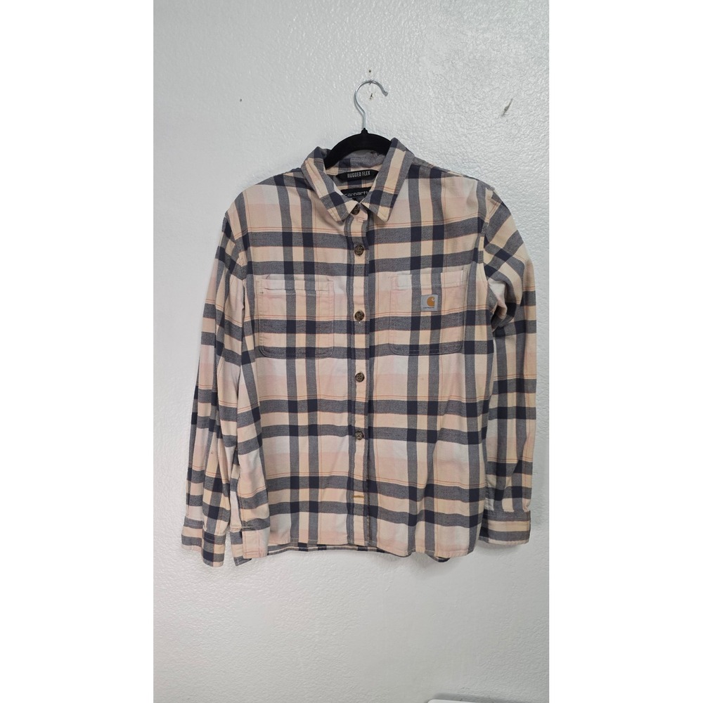 Carhartt Plaid Button Down Shirt Womens L Pink Blue Excellent